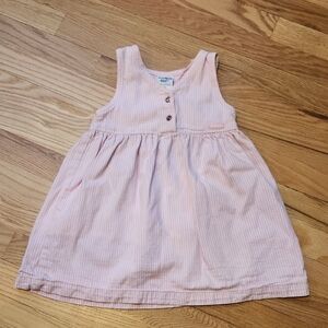 OshKosh B'gosh Light Pink White Striped Denim 100% Cotton 3T Dress Vintage